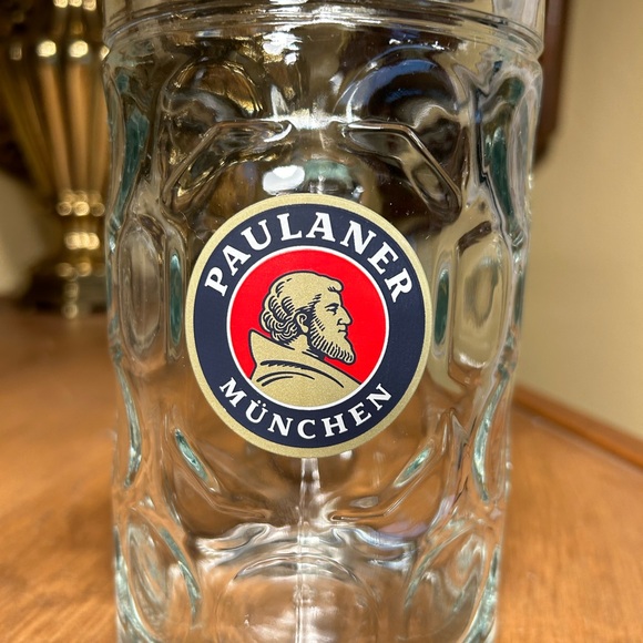 Paulaner Munchen Dimpled Clear Glass Beer Stein German Mug Large 1 Liter 32 Oz - Picture 9 of 9